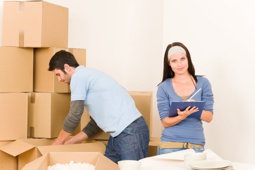 Moving boxes and furniture in a residential storage job